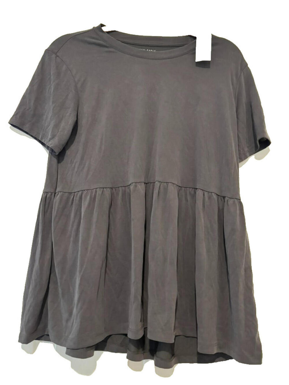 American Eagle sz S dark grey short sleeve peplem baby doll shirt CC